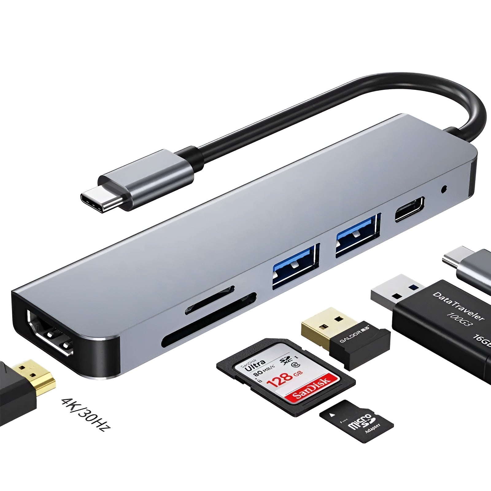 Hub USB-C 6 en 1 multi-ports aluminium Docking Station MacBook 4K