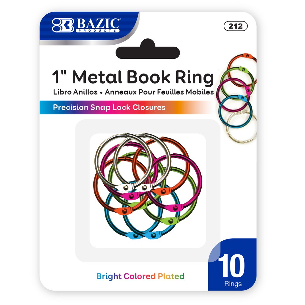 1 Inch Metal Assorted Color Book Rings 10 Pieces Per Pack Ideal