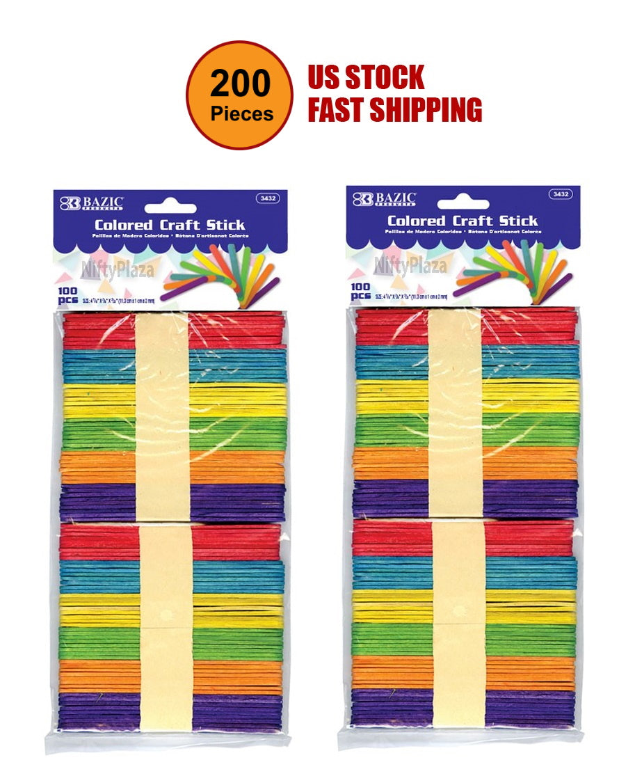 200 Pieces Colored Craft Stick Assorted Colored Craft, School