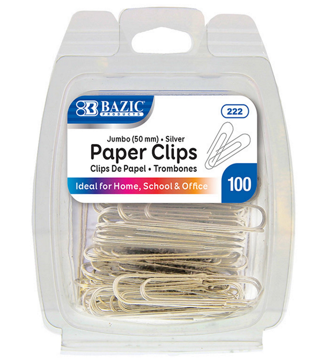 BAZIC 100 Large Jumbo Paper Clips (50mm) Silver Smooth Finish Craft Ho –