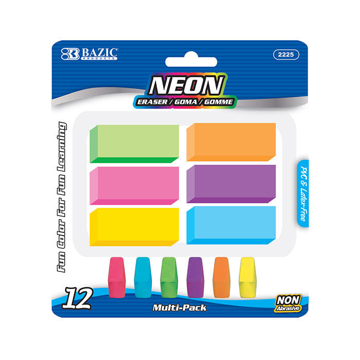 Neon Cap Colored Pencil Eraser Sets Wedge Soft And Non Abrasive 12 Per –