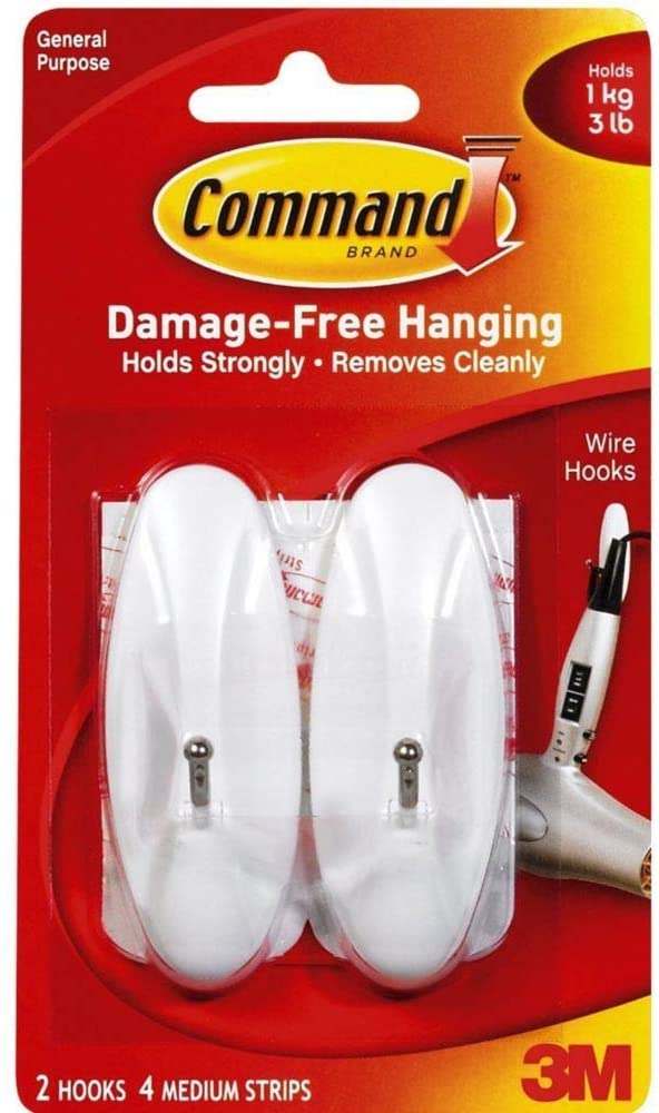 Command Wire Toggle Hook, Medium, White, 2 Hooks,17065-ES 2 Pack