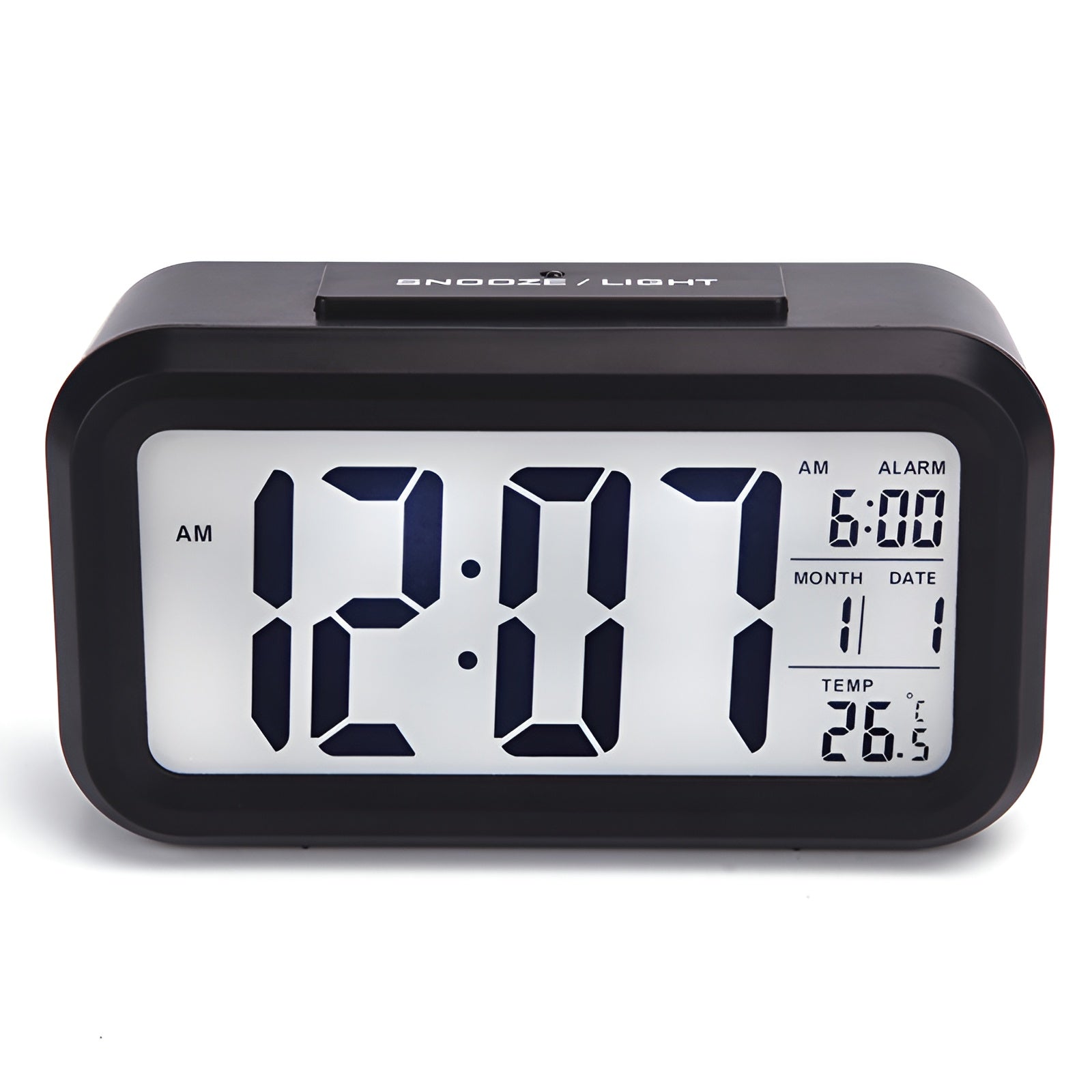 Alarm Clock for Bedrooms, Smart Night Light, Battery Operated Small Easy  Desk Bedside Gifts Clock Black