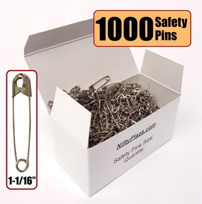 NiftyPlaza Safety Pins, Size 1-1/16 Inch, High Grade Steel, Closed Position, Nickel Pleated