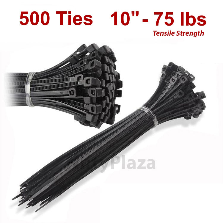 NiftyPlaza 10 Inch Cable Ties - 500 Pack - UV Weather Resistant - 75 LBS Nylon Wrap Zip Ties