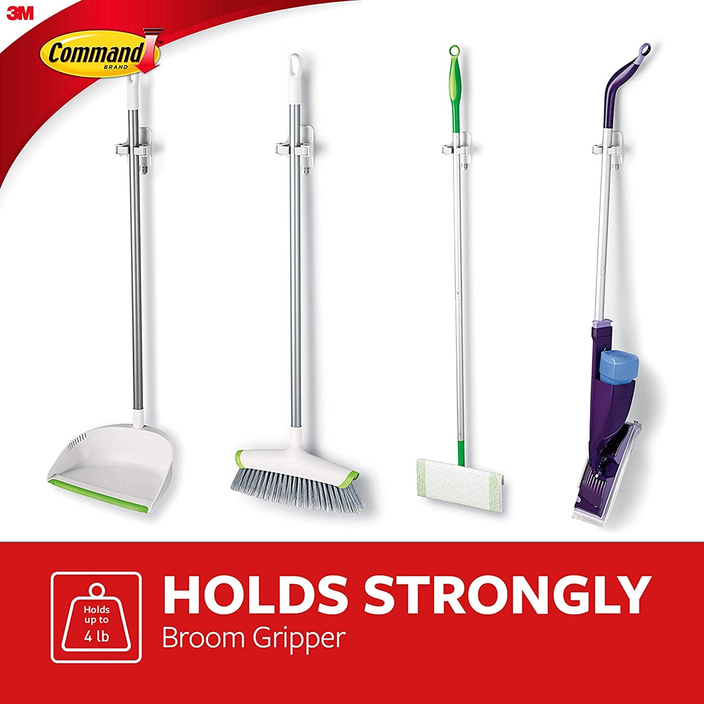 Command White Broom Gripper, Holds up to 4 lbs Damage-Free Hanging Easy to Apply