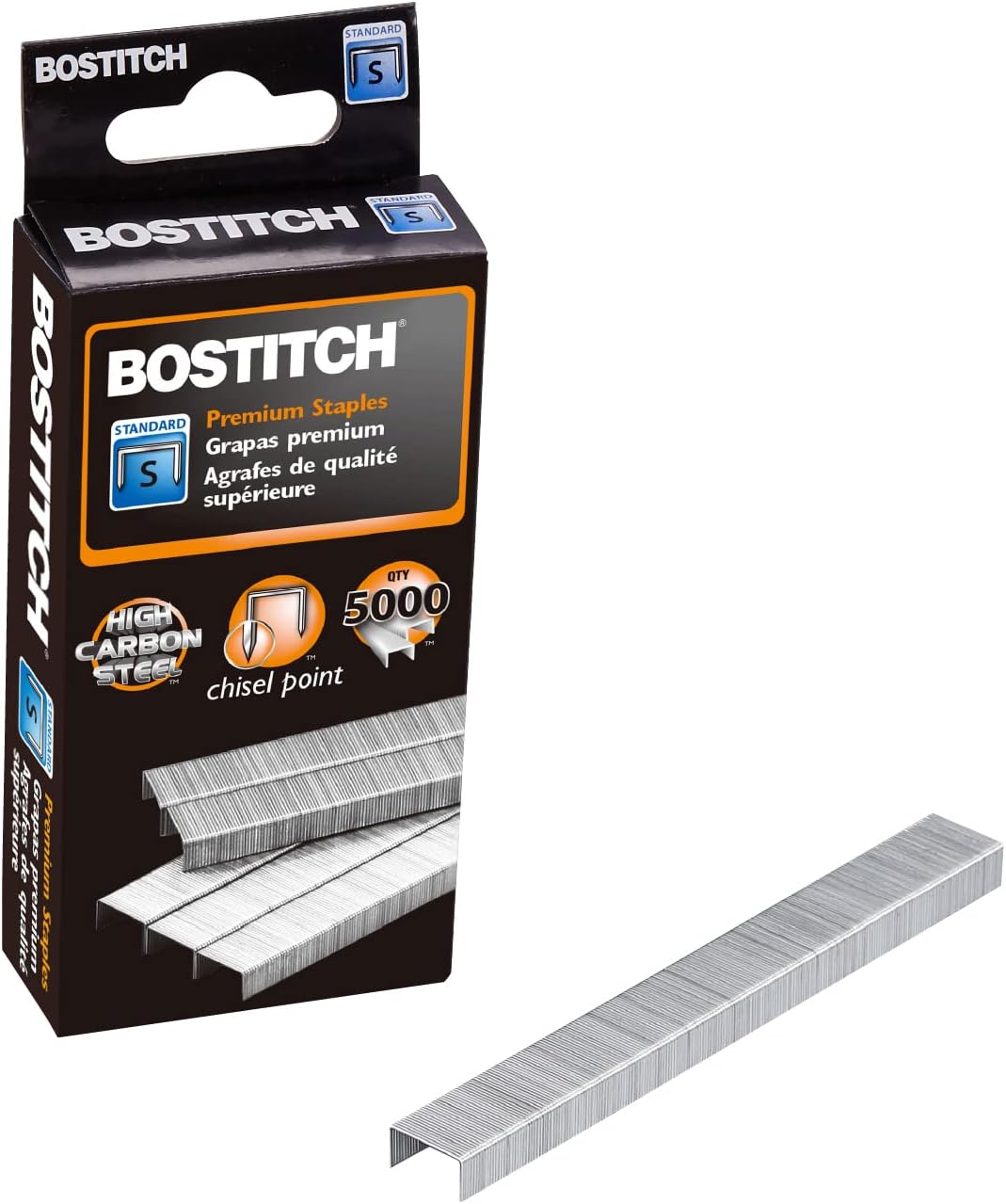 Standard Staples Bostitch Office, 0.25" Leg, 0.5" Crown, Steel, 5,000/Box