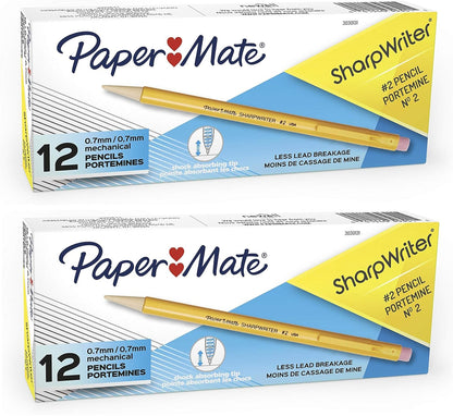 Paper Mate Sharpwriter Mechanical Pencils, 24-count 0.7 mm, HB (#2.5), Black Lead, Classic Yellow Barrel