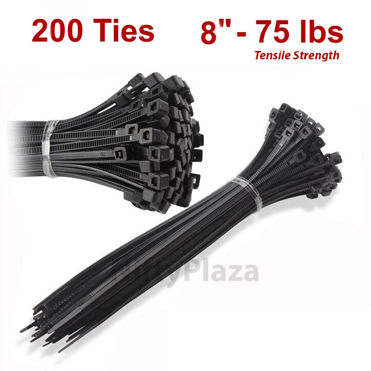 NiftyPlaza 8 Inch 75 LBs Cable Ties, UV Weather Resistant, Nylon Wrap Zip Ties, Total 200