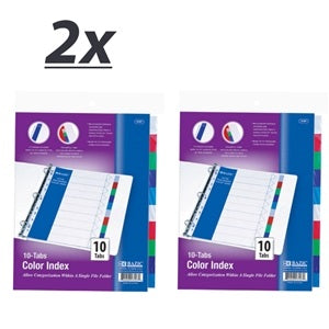 2 Pack - 3-Ring Binder Dividers with 10 Color Tabs File Folder