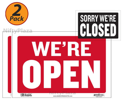2 Pack BAZIC 9 Inch X 12 Inch Open Sign W/ Closed Sign On Back Durable plastic, weatherproof
