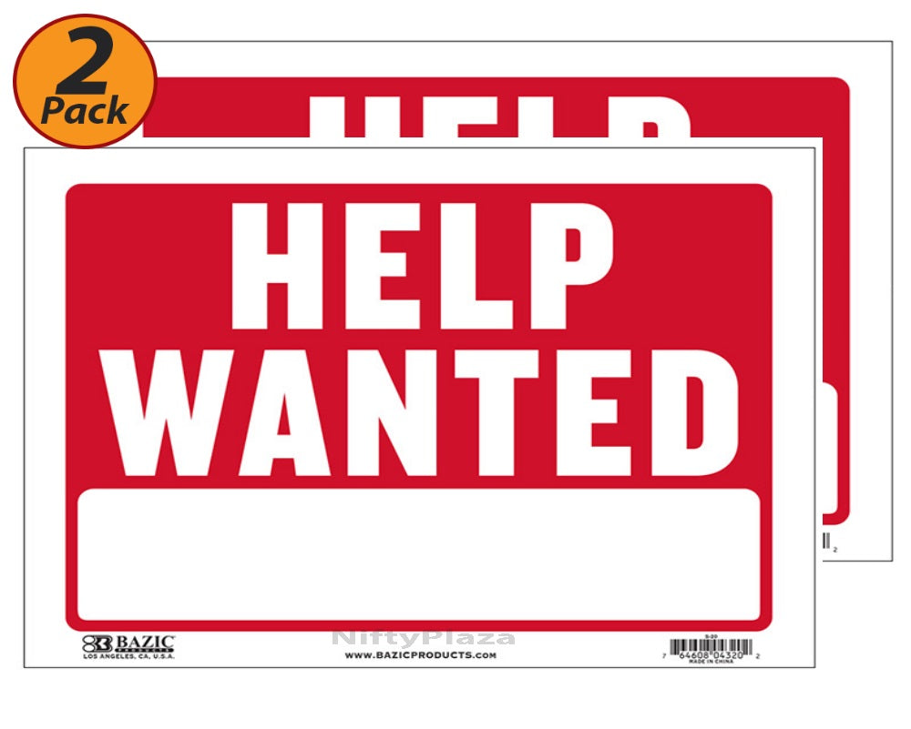 2 Pack - HELP WANTED Sign 9 Inch x 12 Inch Bright and Highly Visible S-20