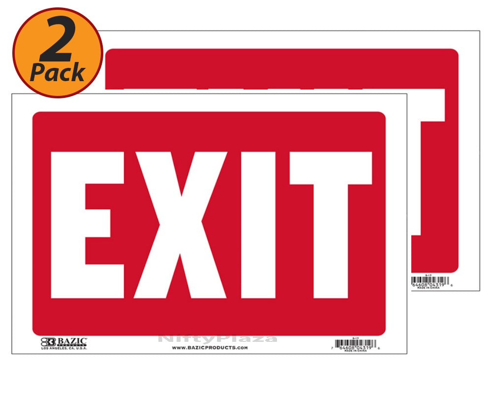 2 Pack - EXIT Sign 9"x12" Durable Plastic, Weatherproof, Bright and Highly Visible - S17