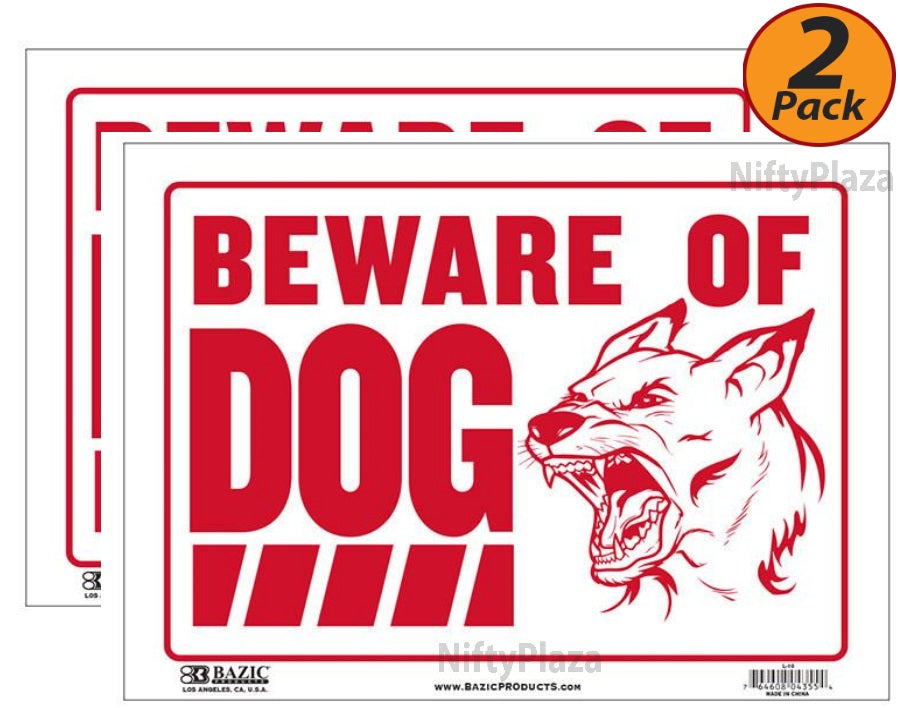 2 Pack - Beware Of Dog Sign 9"x12" Durable Plastic, Weatherproof, Bright and Highly Visible - S10