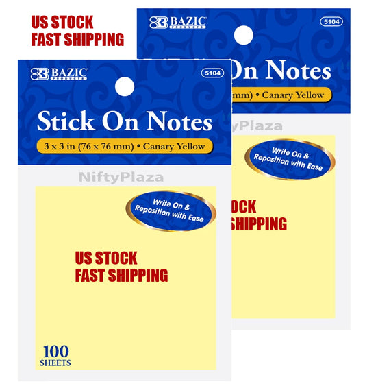 200 Ct. 3 Inch X 3 Inch Yellow Stick On Notes Self-stick notes Fast Attention (2 packs of 100)