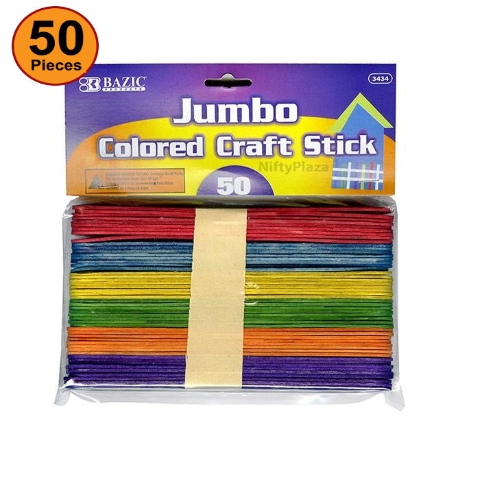 50 pcs Jumbo Colored Craft Sticks, Multi Colored Craft, School, Home, Office