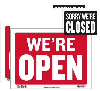 2 Pack BAZIC 9 Inch X 12 Inch Open Sign W/ Closed Sign On Back Durable plastic, weatherproof