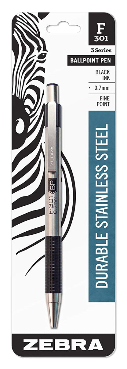 Zebra Ballpoint Stainless Steel Retractable Pen, Fine Point, 0.7mm, Black Easy-glide Ink