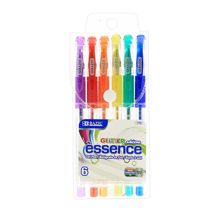 6 Glitter Color Essence Gel Pen w/ Cushion Grip Smear-free ink flow for Superior Writing Quality