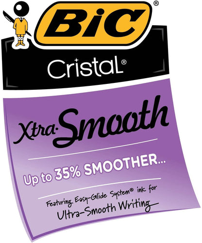 BIC Cristal Xtra Smooth Stick Ballpoint Pen, 1mm, Blue Ink, Clear Barrel, 1 Dozen