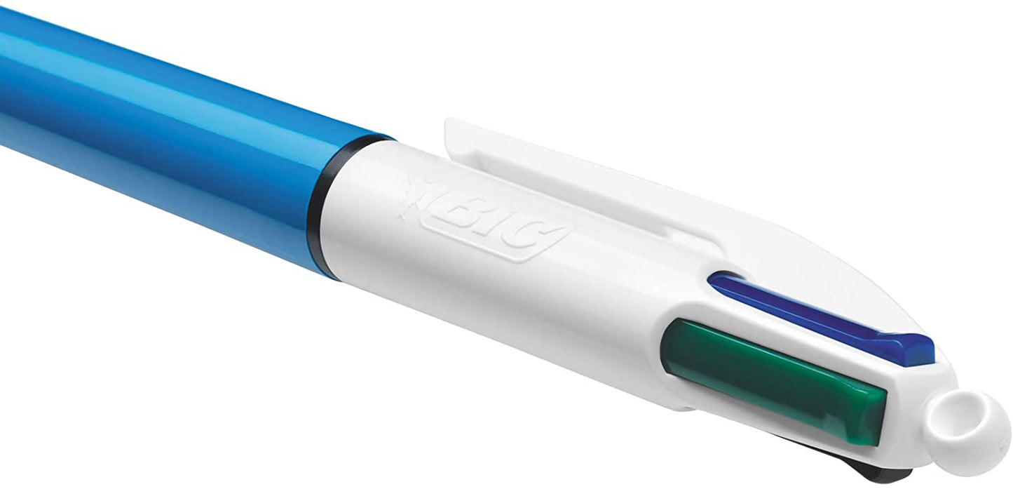 BIC 3 pcs Retractable Ballpoint Pen, 1mm, 4-Color  Black/Blue/Green/Red Ink, Blue Barrel