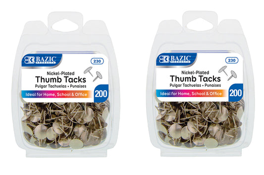 400 Nickel Silver Thumb Tacks, Push Smooth Steel Thumb Tacks (2 packs of 200 thumb tacks)