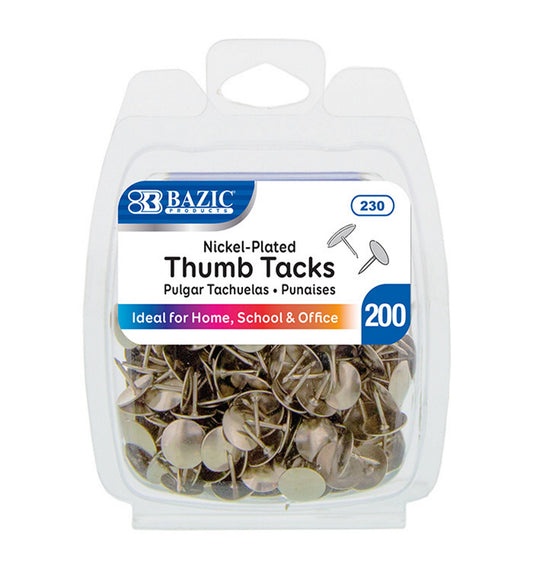 200 Nickel Silver Thumb Tacks, Push Smooth Steel Thumb Tacks