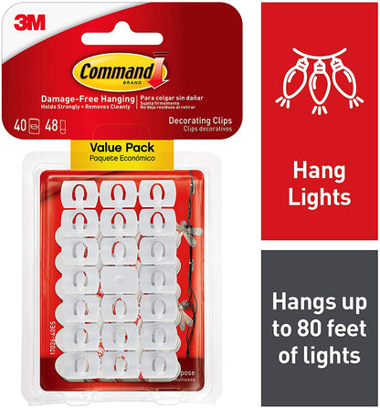 Command White Light Clips, Decorate Damage-Free Easy to Apply and Remove