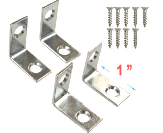 4 pcs 1 Inch Right Angle Brackets with Screws, Heavy Duty Rust-resistant Steel L Bracket Corner