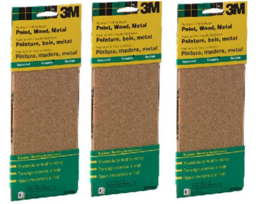 3M 9015 General Purpose Sandpaper Sheets, 3-2/3-in by 9-inch, Fine Grit - Pack of 3