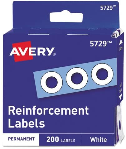 Avery Hole Reinforcements, 1/4" Diameter, White, 200-Count Self-adhesive, Peel and Stick