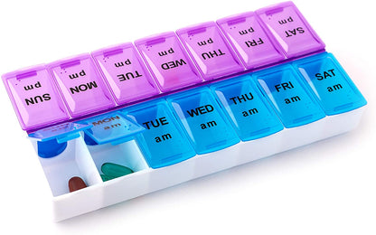 NiftyPlaza Pills Storage Box Weekly 7 Day 14 Slots Am Pm Daily Dose Medicine Reminder Box