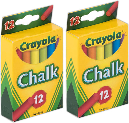 Crayola Chalk, Assorted Colors 24-Count Draws Write Smooth Clean lines Non-Toxic - Pack of 2