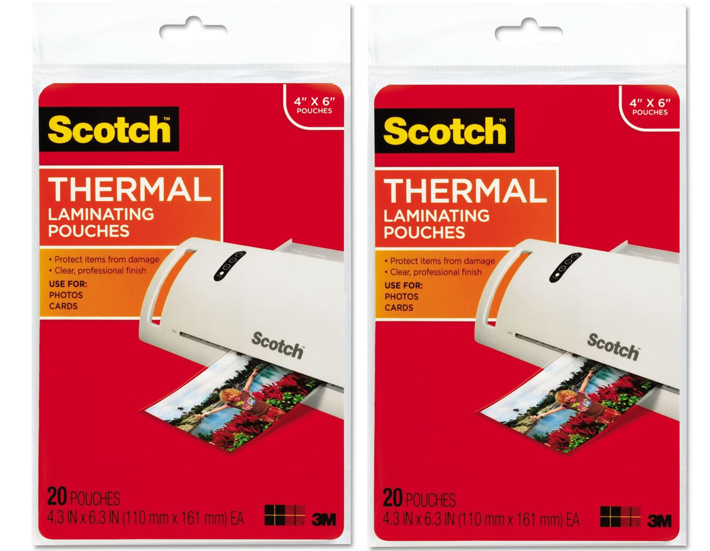 Scotch Thermal Pouches TP5900-20 for items ups to 4.33 in x 6.06 in, 5 mil Laminating Pouches 20/Pack - 2 Pack
