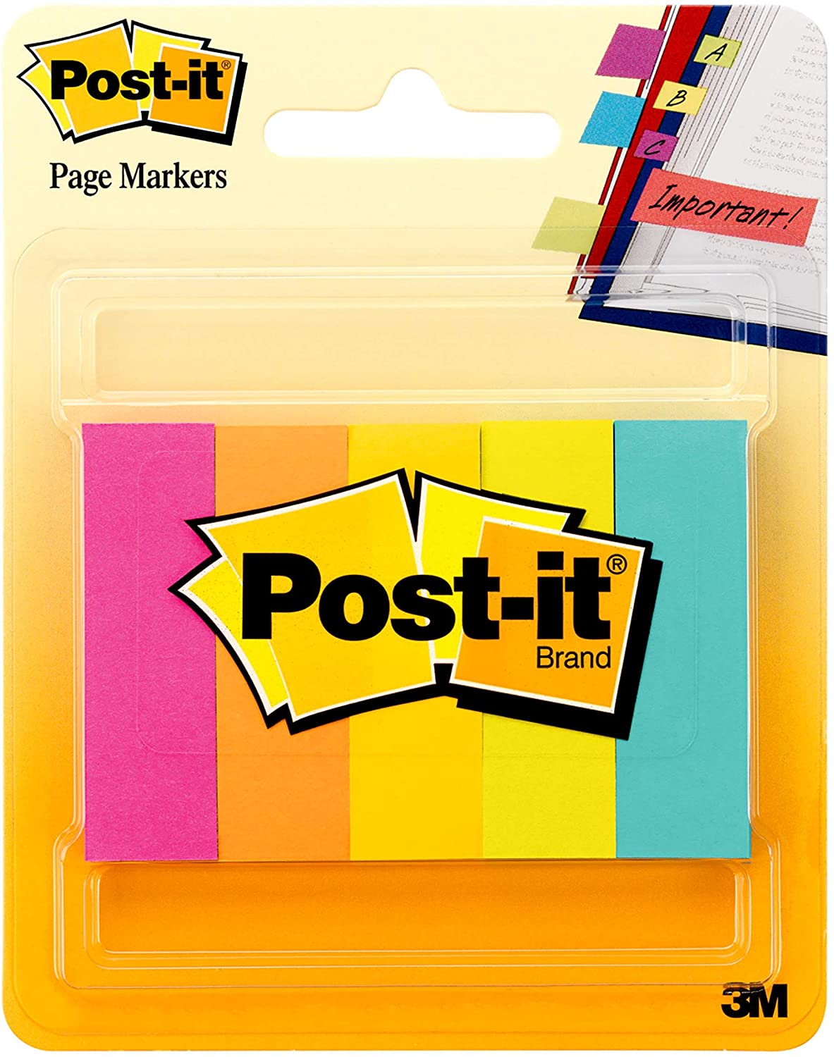 Post-it Page Markers, Assorted Colors, 1/2 in x 2 in, 50 Sheets/Pad, 5 Pads/Pack (670-5AF)