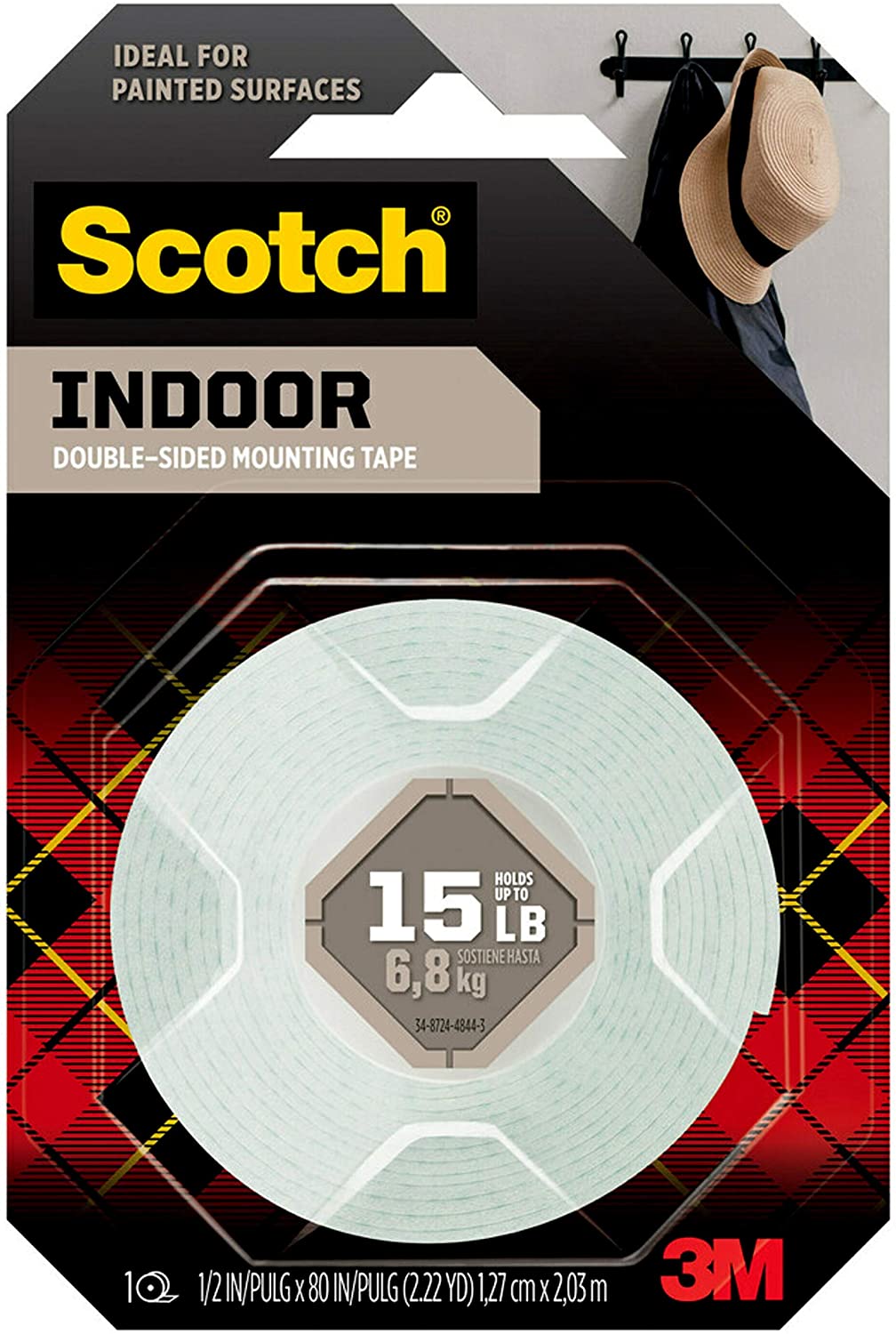 Scotch Indoor Mounting Tape, 1/2-in x 75-in, White, 1-Roll (110S-ESF) Ideal for Painted Surfaces