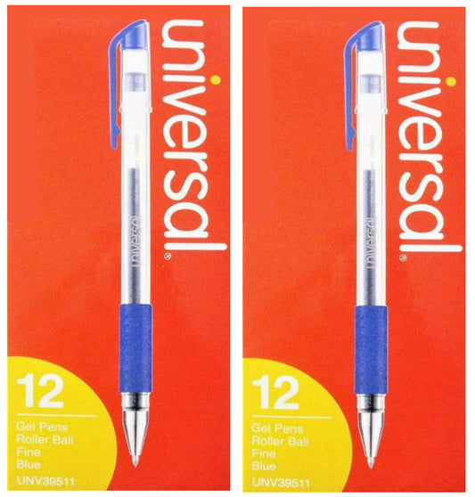 Universal Roller Ball Stick Gel Pen, Comfort Grip, Medium 0.7mm, Blue Ink, Fade-resistant Ink, 24 pcs, 2 Pack