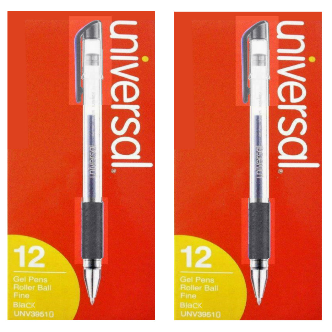 Universal 24 pcs Comfort Grip Stick Gel Pen, Medium 0.7mm, Black Ink, Clear Barrel fade-resistant Ink