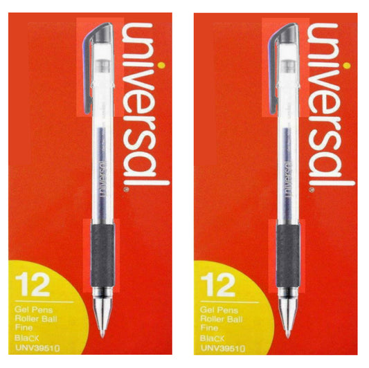 Universal 24 pcs Comfort Grip Stick Gel Pen, Medium 0.7mm, Black Ink, Clear Barrel fade-resistant Ink