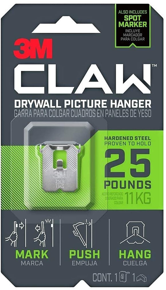 3M CLAW Strong Durable Drywall Picture Hanger (25 LB) with Temporary Spot Marker Hanging Mirrors or Artwork