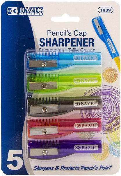 BAZIC Pencil Sharpener Pencil's Cap Top One Blade Sharpeners, Standard Size Pencils 5-Count Home School Office