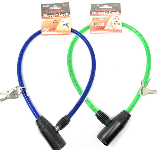 2-Count Cable Bicycle Lock Keyed Type with 2 Keys, 2 Ft Long Security Cable Lock Heavy Duty Anti-Theft - Random Color