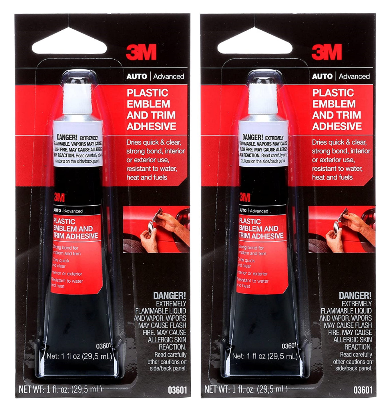 2 Pack 3M Plastic Emblem and Trim Adhesive, 1 fl oz Fast-Acting Formula Easily Applied Directly To Surfaces