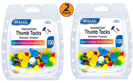 300 Assorted Colored Thumb Tacks, Multi Color Head Office School Home - Pack of 2