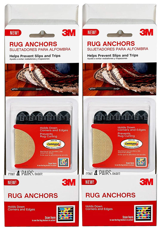 3M Rug Anchors, helps prevent slips and trips, 8 Pairs Black, Helps Keep Rug Corners Firmly in Place