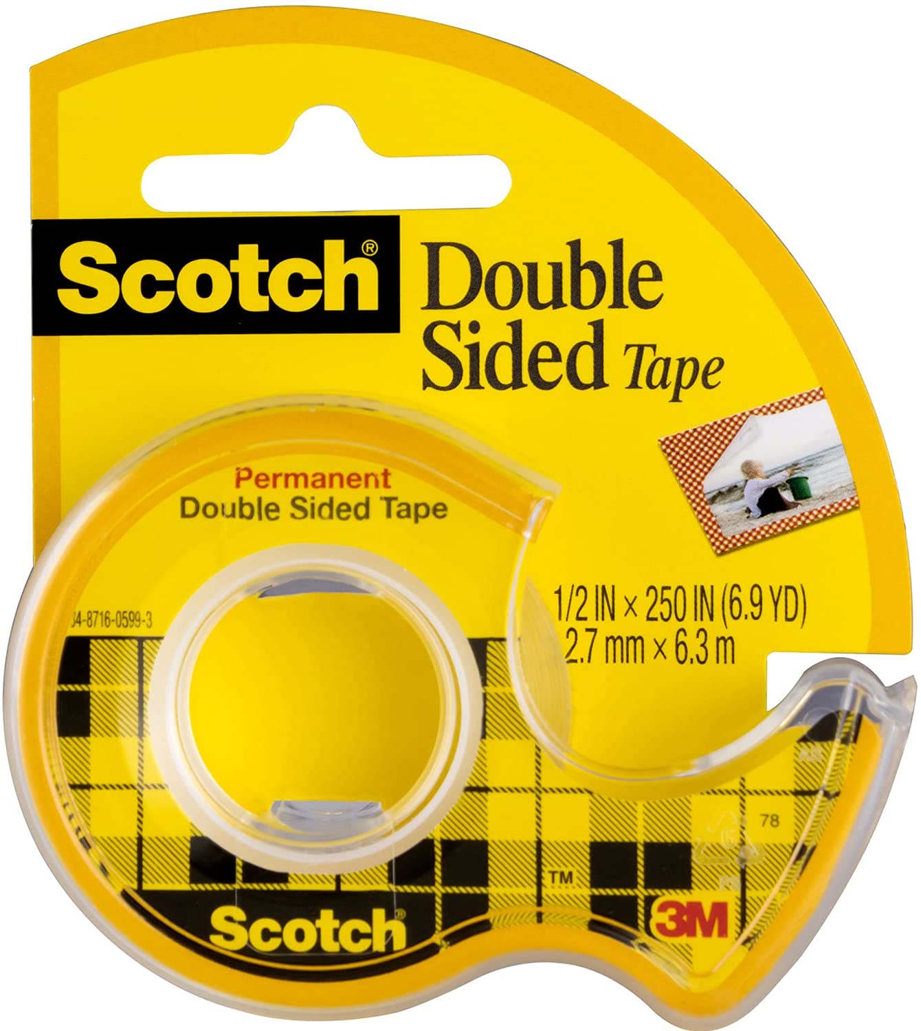 Scotch Double Sided Tape with Dispenser, Narrow Width, Engineered for Holding, 1/2 x 250 Inches