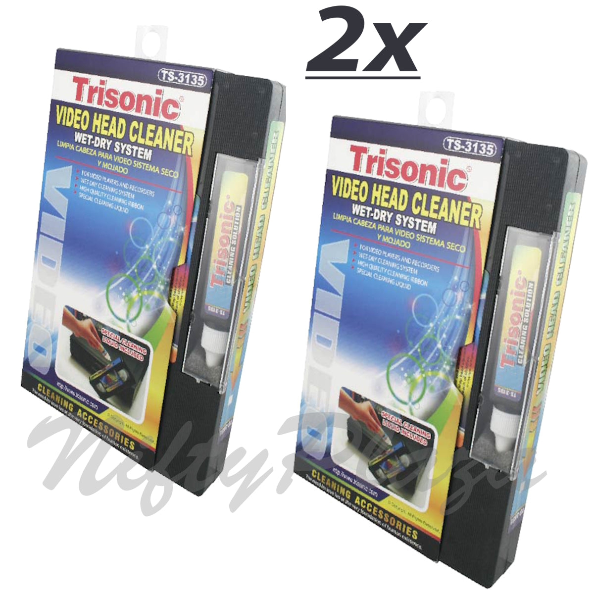 2 Pack - Trisonic Video Head Cleaner, Wet or Dry, Video Players and Recorders, Cleaning Liquid