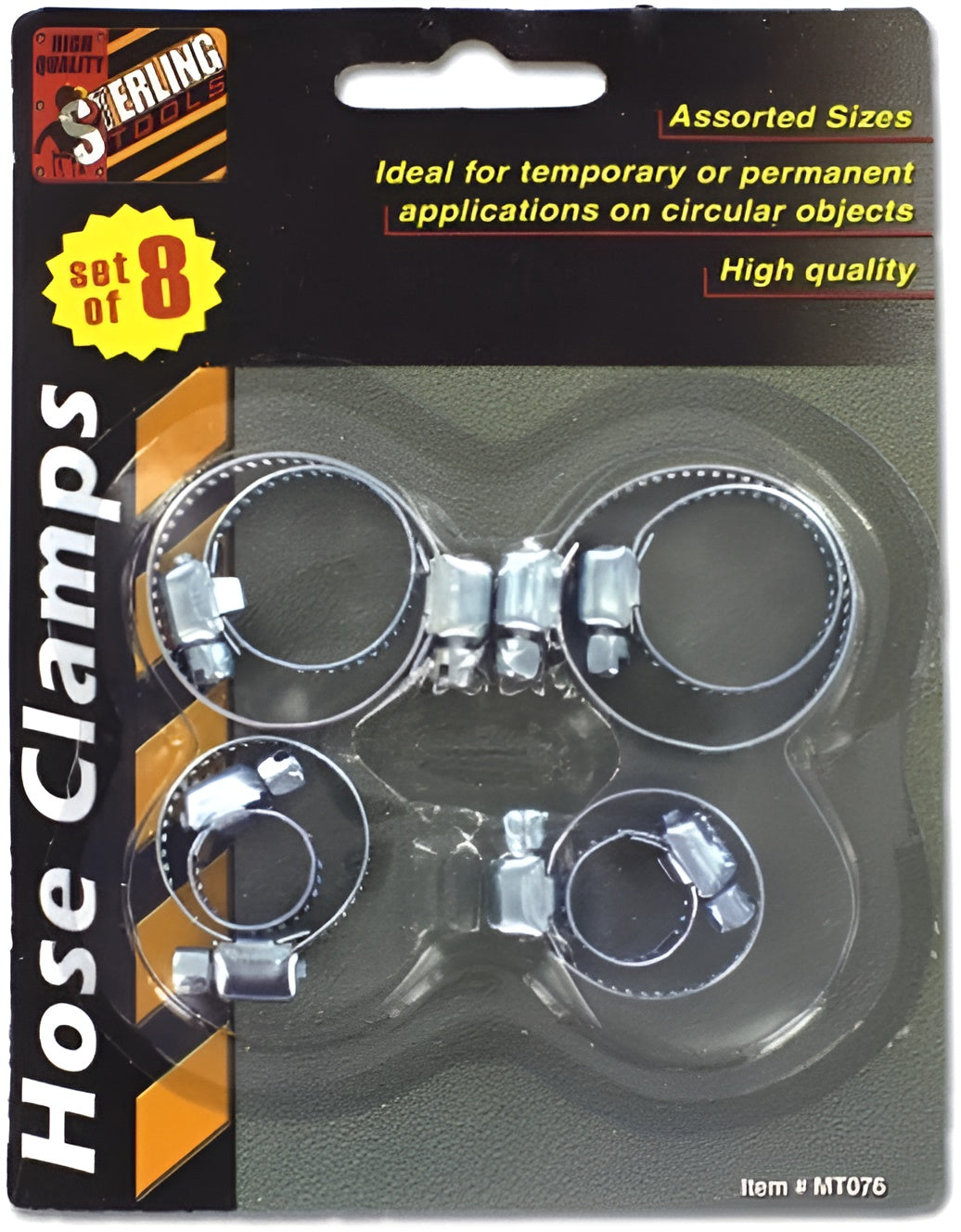 8-Piece Metal Hose Clamps Set - Silver MT076 Assorted sizes