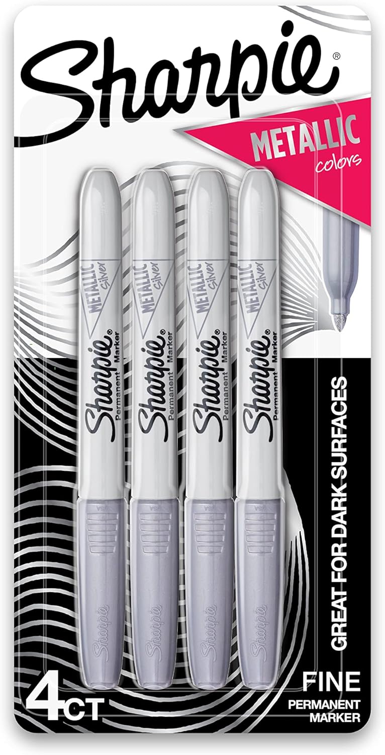 Metallic Permanent Markers, Fine Point, Silver, 4 Count, Light and Dark Surfaces