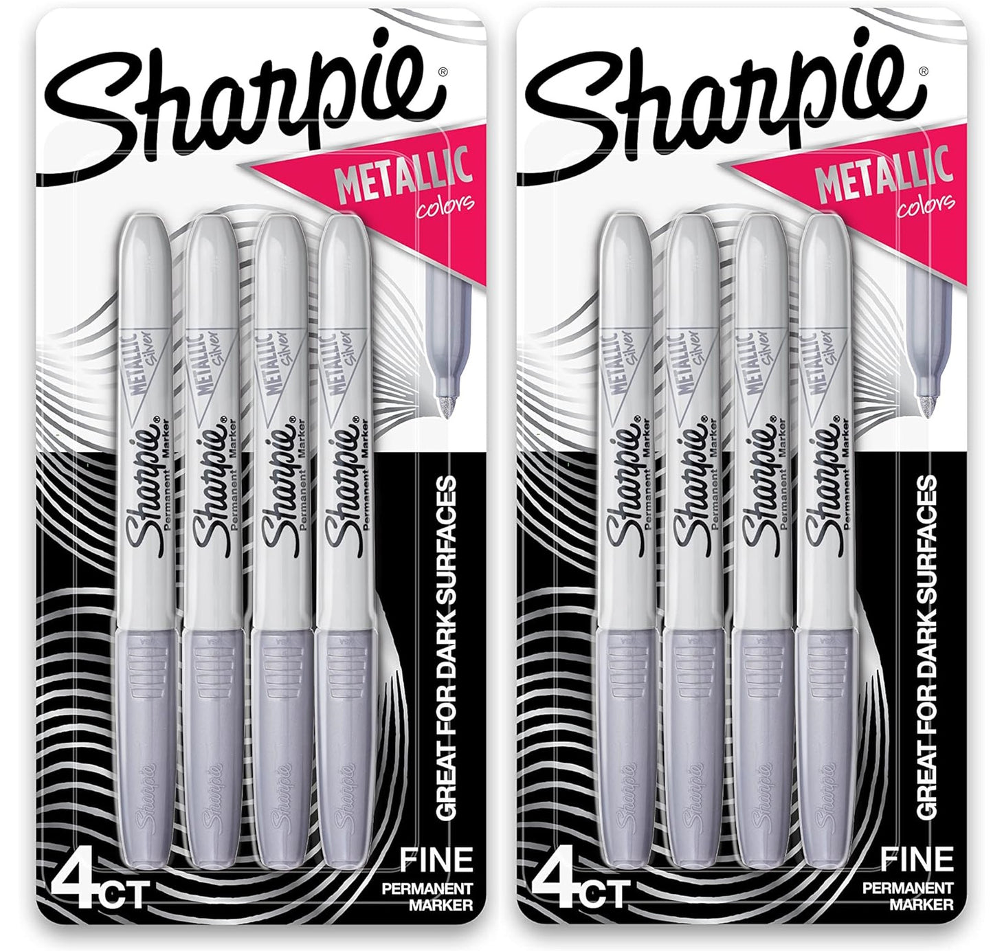 Metallic Permanent Markers, Fine Point, Silver, 8 Count, Light and Dark Surfaces - 2 Pack